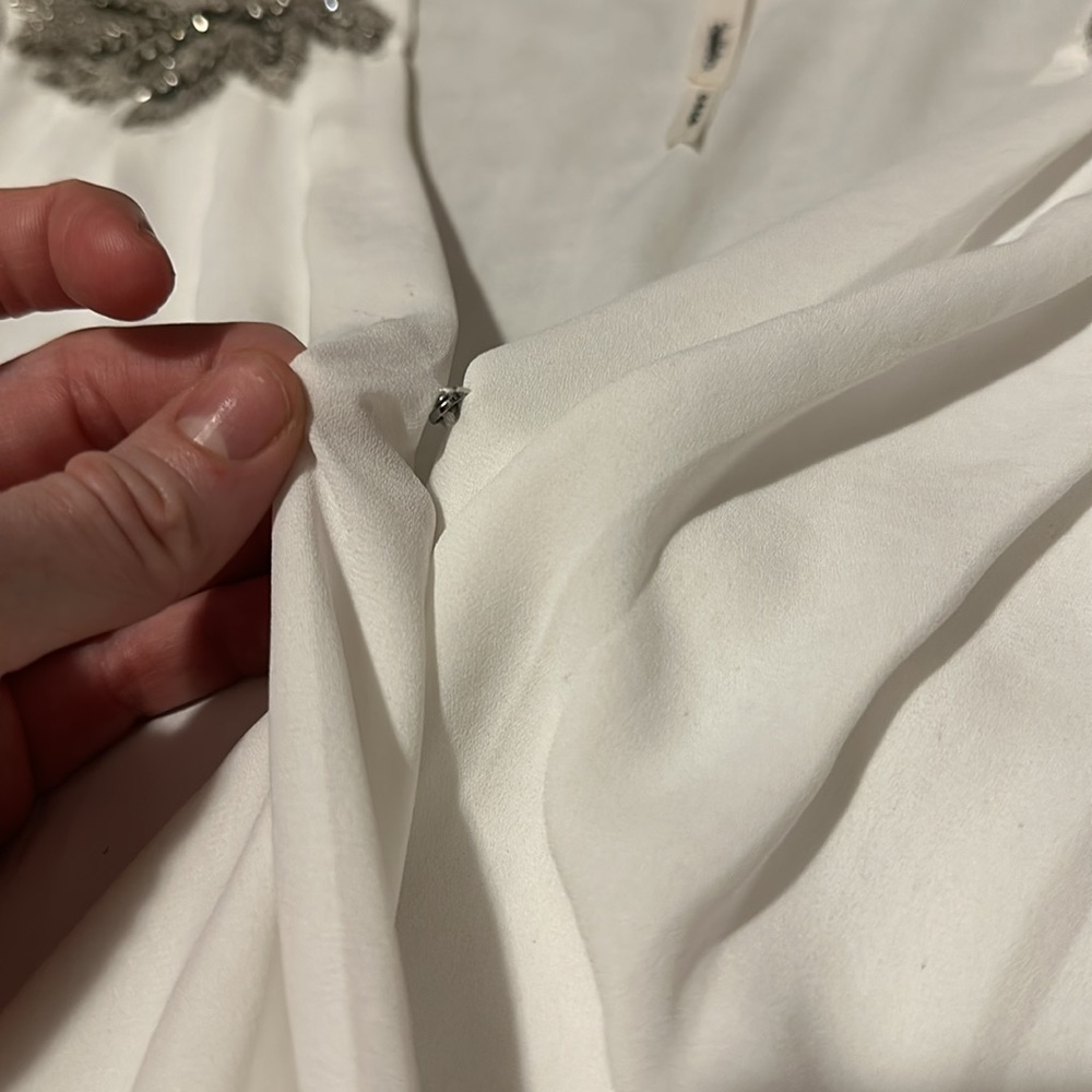 Belatrix Embellished Beaded Shoulder Gatsby Flapper Sequin Blouse White Silver S - Picture 8 of 9